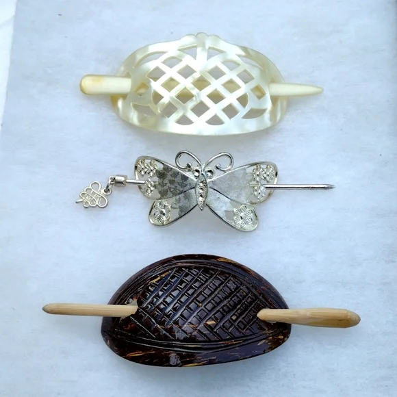 VINTAGE Bundle of ((3)) Two-Piece Hair Pin Bun Holder Up do Amazon.com : 6 Piece Metal Hair Side Combs Hair Fork Clip  main image 2